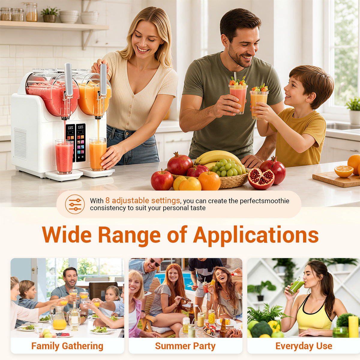 Ecojoy Slushie Machine No Ice Needed, 54oz X 2 Liquid Capacity Frozen Drink Maker & Slushy Machine, Soft Serve Ice Cream Maker with 8 Presets, Perfect for Frozen Margaritas, Frappes, Smoothies