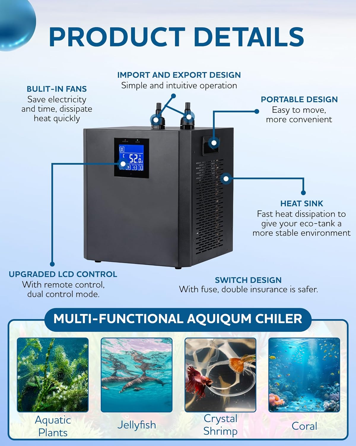 Ecojoy 300L 1/3 HP Aquarium Chiller Water Chiller Hydroponic Tank Cooler With Remote