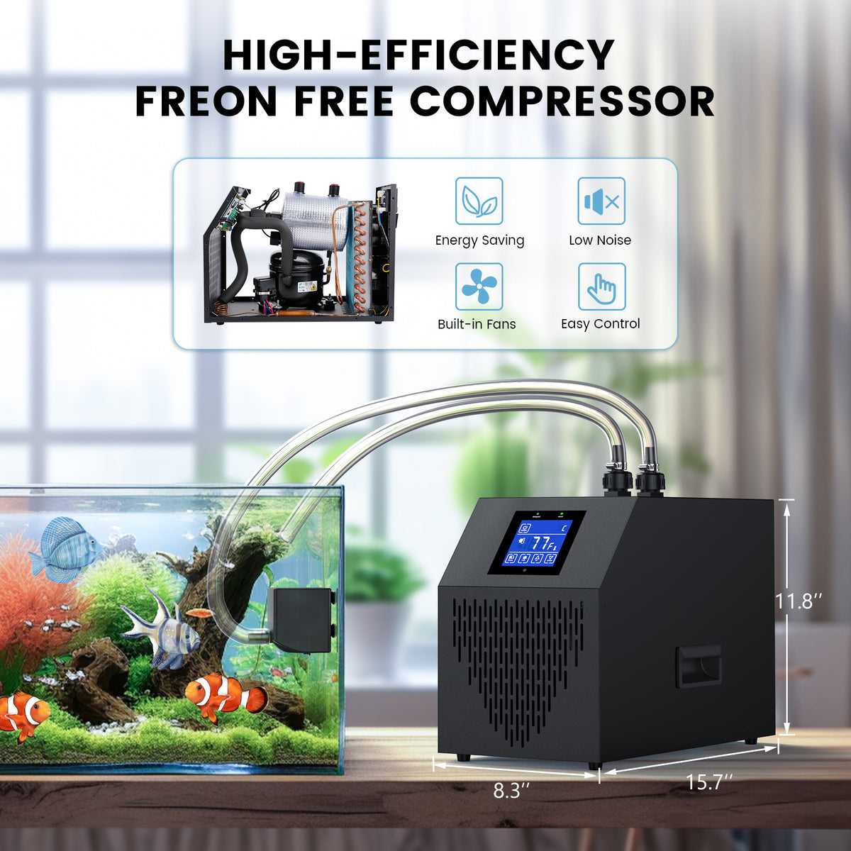 Ecojoy Aquarium Chiller 42 Gal, 1/10 HP Fish Tank Water Chiller Machine Hydroponic Cooling System with Effective Refrigeration Compressor and Upgraded LED display, for Axolotl Jellyfish