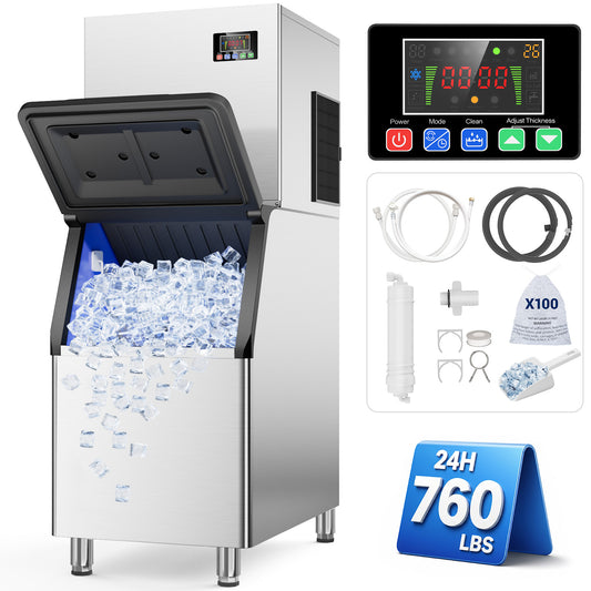 Ecojoy 760 lbs/24H Commercial Ice Maker Machine with 560 lbs Storage Bin, ETL-Certified Industrial Ice Machine, Self-Cleaning, 10–15-Minute Ice Cycles for Restaurants, Bars & Cafes