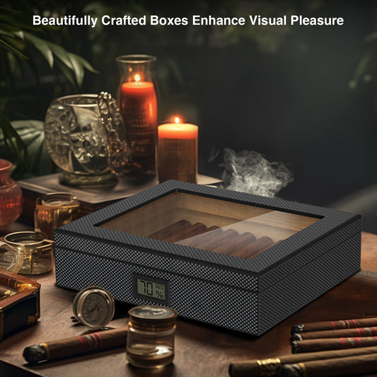 Cigar Humidor Case Box with Electric Hygrometer Humidifier Divider and Spanish Cedar Wood Shelf for 20-30 Counts, Great Gifts for Men, Gray