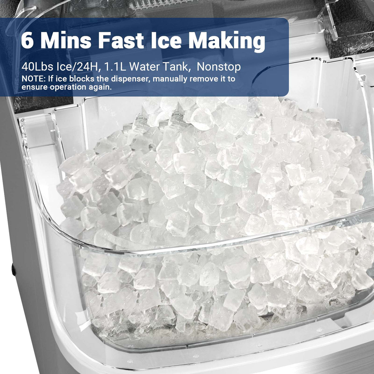 Ecojoy Countertop Chewable Nugget Ice Maker with 33lbs Daily Output, Quiet Operation & Portable Design for Home/Office Use