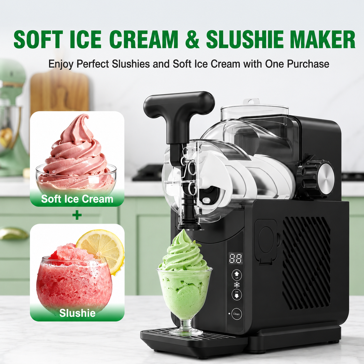 Ecojoy Slushie Machines, 5-in-1 Frozen Drink Maker & Ice Cream Maker with LED Display, Adjustable Hardness, Easy Clean, Large Capacity Slushy Machine