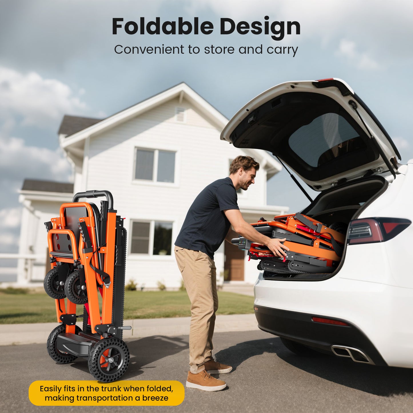 Ecojoy Electric Stair Climbing Wheelchair for Adults, Large Rear Wheels, Portable & Foldable, Orange, 441lb Limit