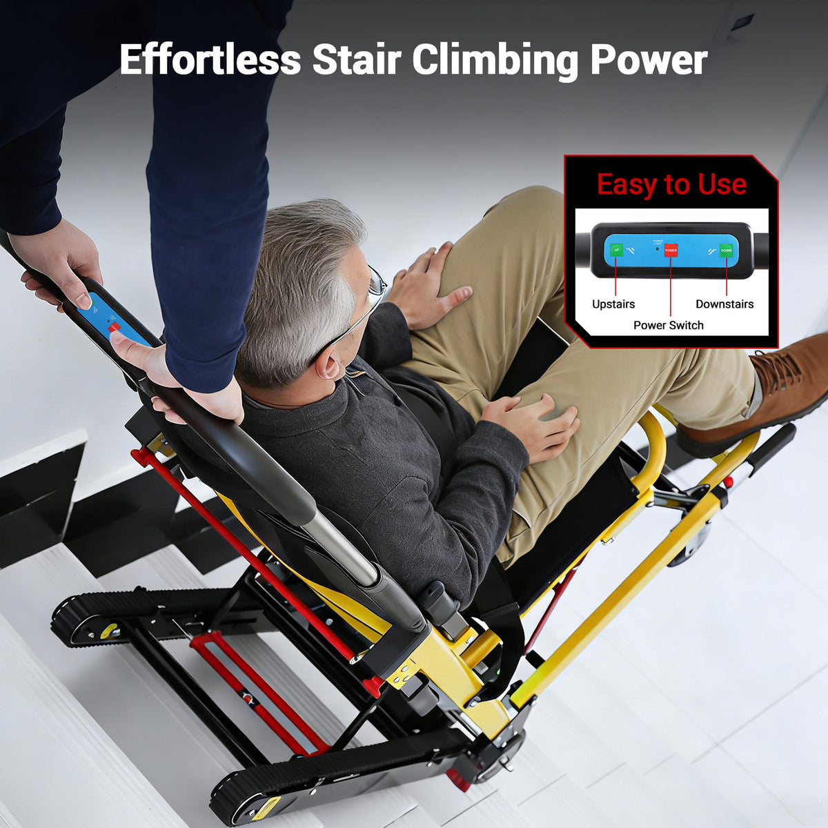 Ecojoy Portable Electric Chair - 440lbs Load Stair Climbing Wheelchair with Adjustable Backrest & Arms - Heavy Duty Assist Track Stair Chair for Adults Seniors
