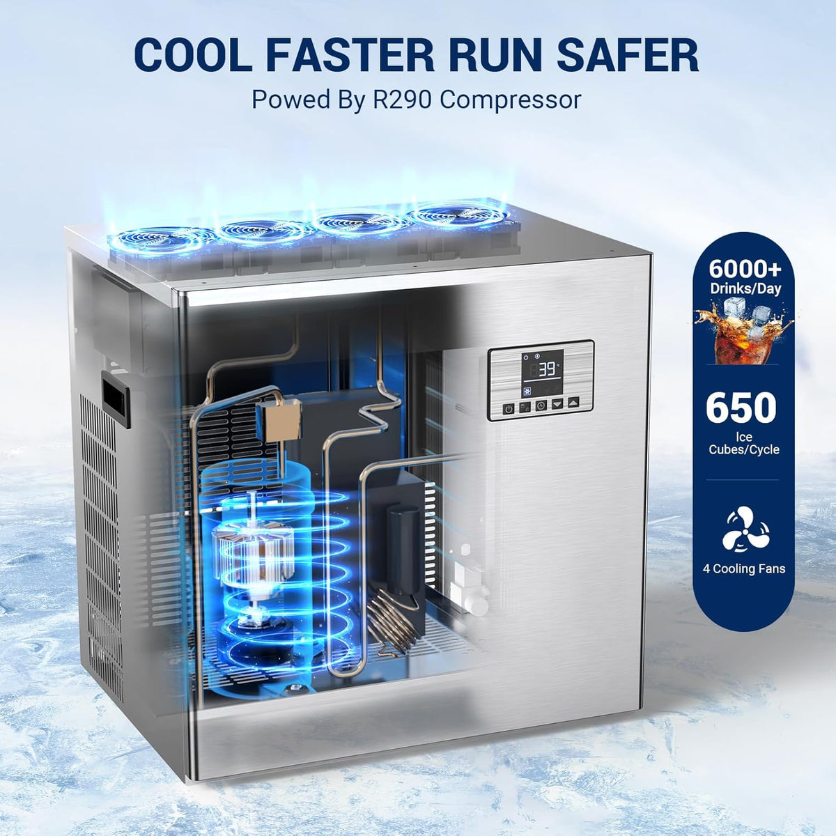 Ecojoy 650 LBS/24h Commercial Ice Maker Head 22 Inch Wide Stainless Steel Industrial Ice Machine, ETL Certified, 132 Ice Cubes Ready in 5-15 min, Self-Cleaning for Business Bar Hotel