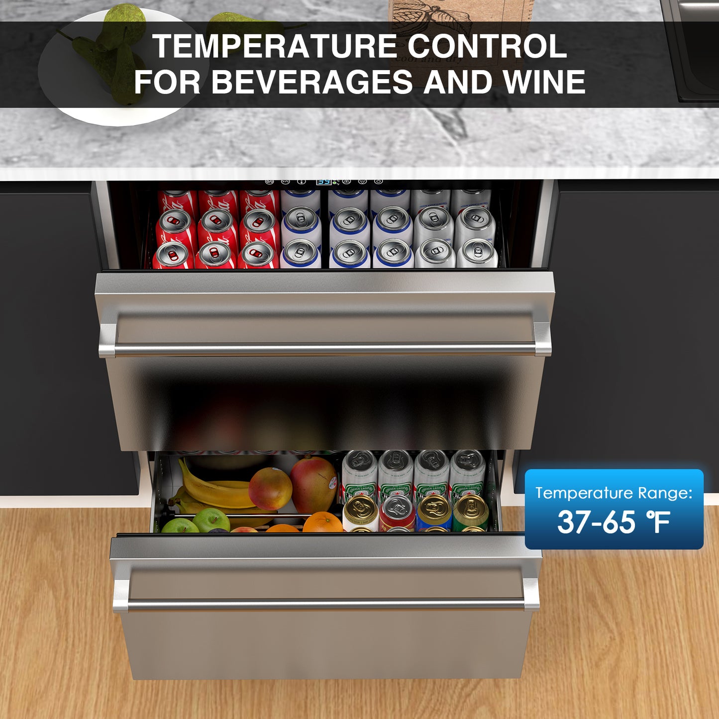 24" Under Counter Refrigerator, Indoor and Outdoor Double Drawer Fridge, Digital Display for Home and Commercial Use, 5.12cu.ft