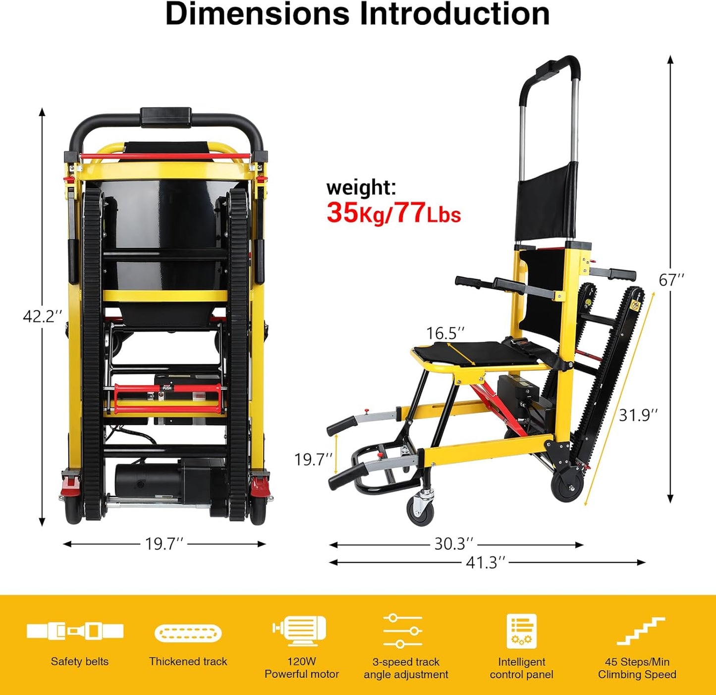 Ecojoy Portable Electric Chair, Track Climbing Wheelchair, Assist Stair Chair Electric Wheelchair, 440 lb Limit