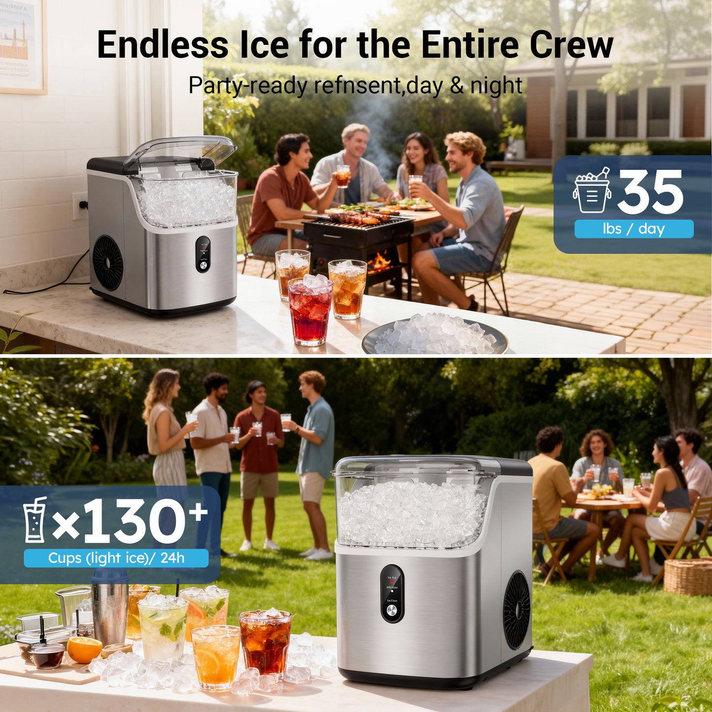Ecojoy 35lbs/24H Nugget Ice Maker Countertop,Portable Ice Maker Machine with Auto-Cleaning, Black