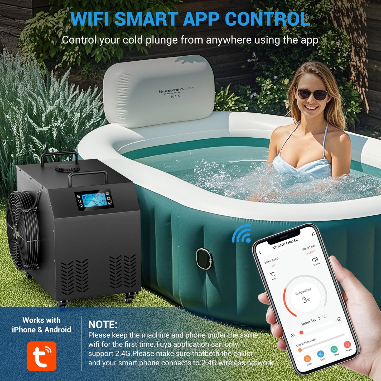 Ecojoy 1HP Fast Cooling Cold Plunge Water Chiller (Ice Bath & Hot Tub) with Smart App for axolotl,Hydroponic System,Ice Bath