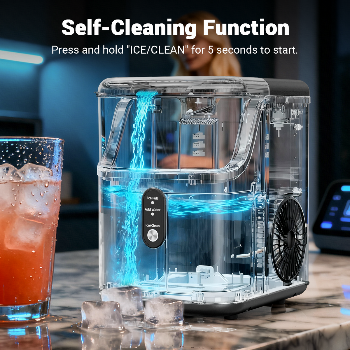 Ecojoy Countertop Chewable Nugget Ice Maker with 33lbs Daily Output, Quiet Operation & Portable Design for Home/Office Use