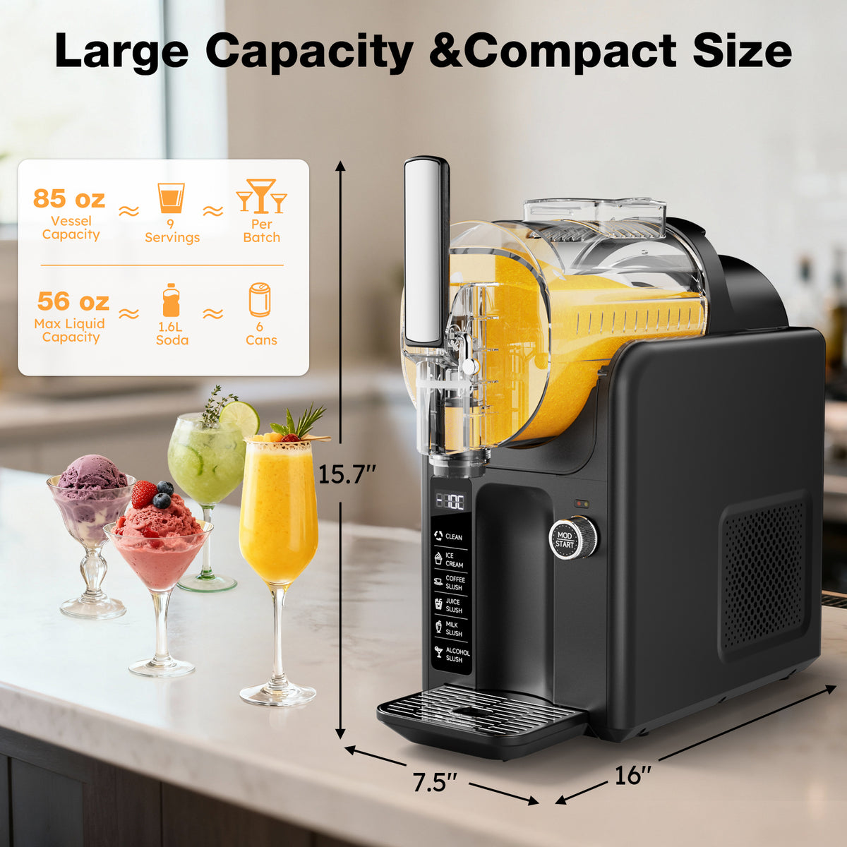 Ecojoy Slushie Machine for Home - No Ice Needed 88oz Slushy Machine, with Self-Cleaning & 5 Preset Programs Frozen Drink Maker, Margaritas, Frappés, Milkshake, Soft Ice Cream