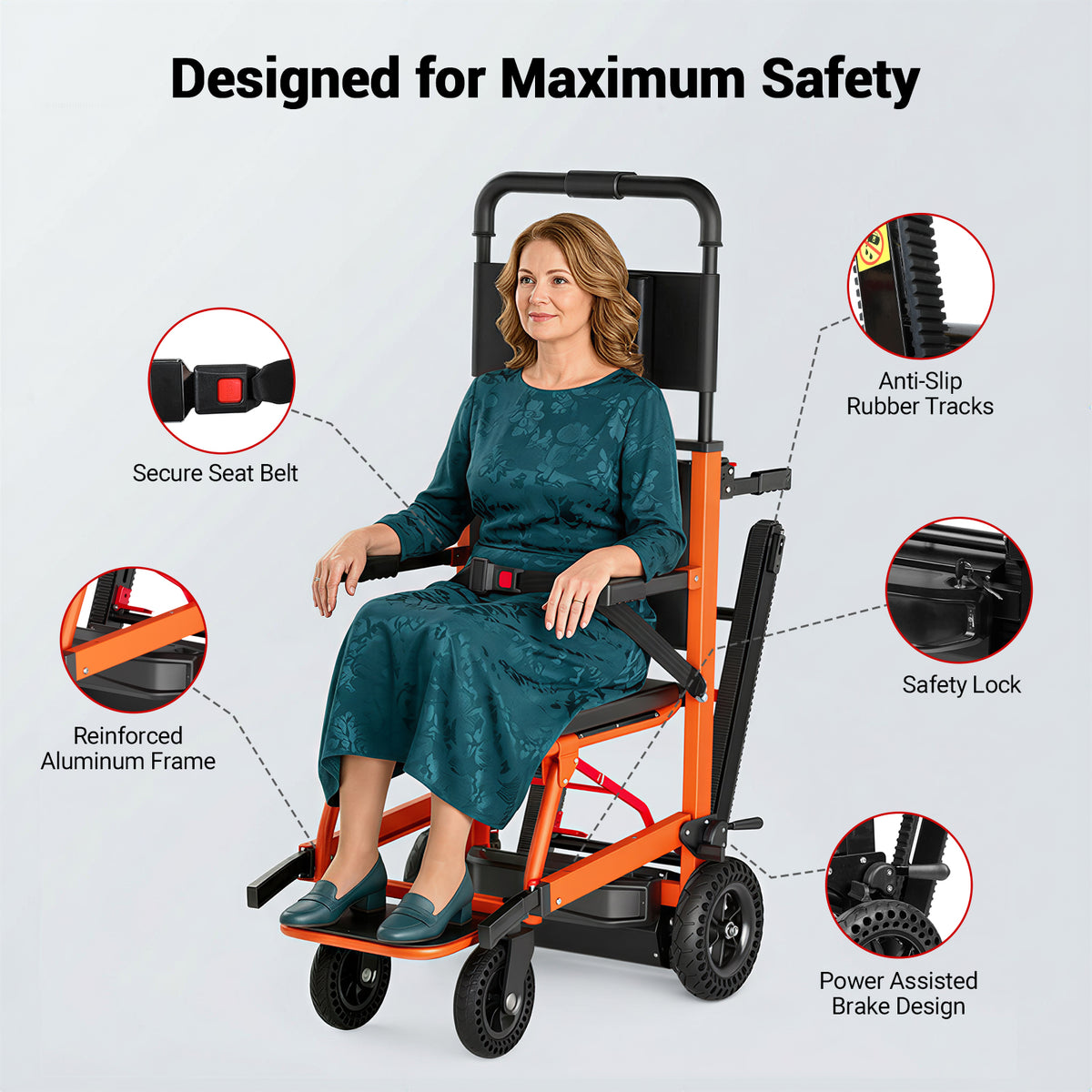 Ecojoy Power Stair Climbing Wheelchair, Electric Mobile Wheel Chair with Comfortable Soft Cushion for Seniors, Heavy Duty Motorized Wheelchair with 480 LBS Load Capacity, Foldable
