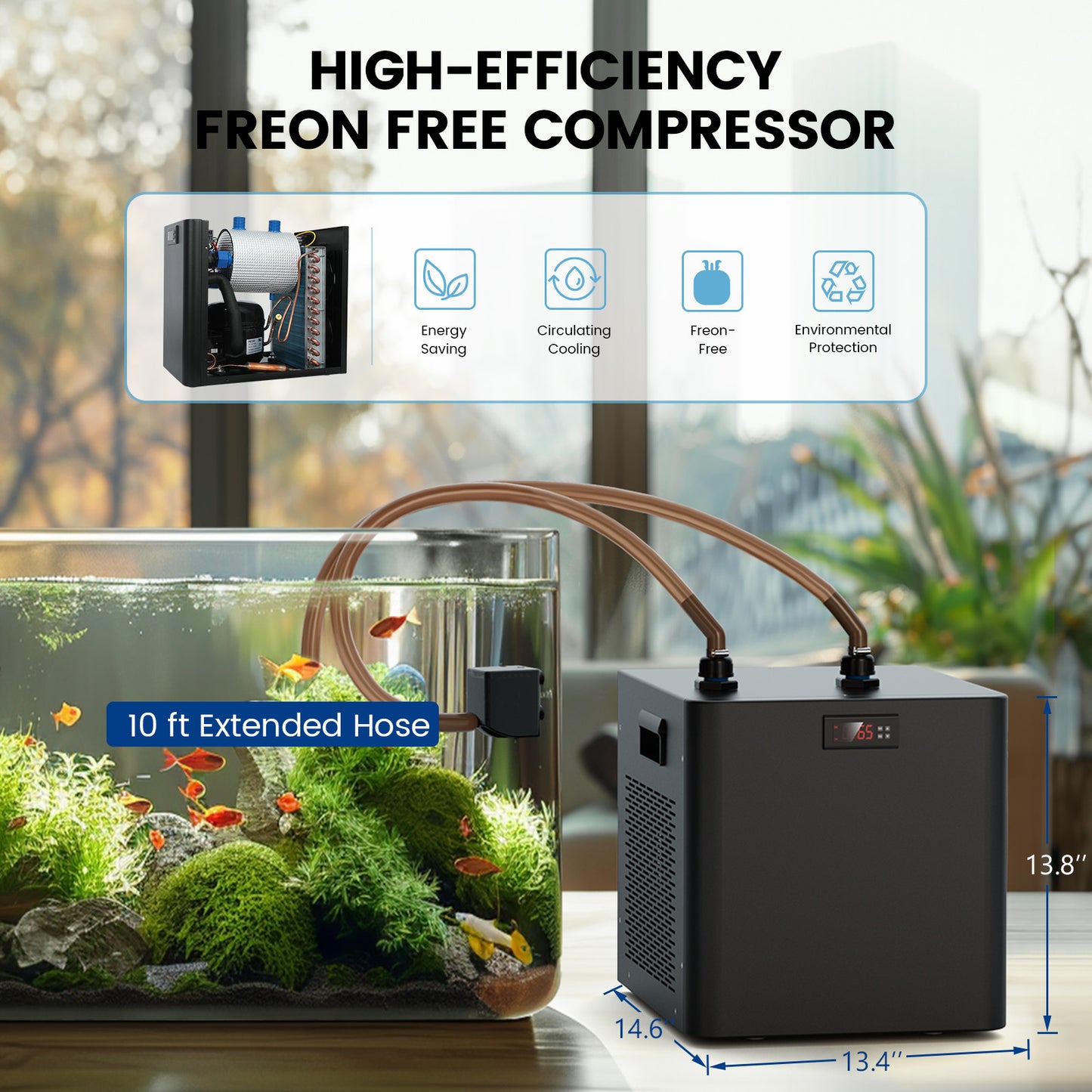Ecojoy Aquarium Chiller,132gal 500L, 1/2 HP Aquarium Water Chiller for axolotl,Hydroponic System,ice bath