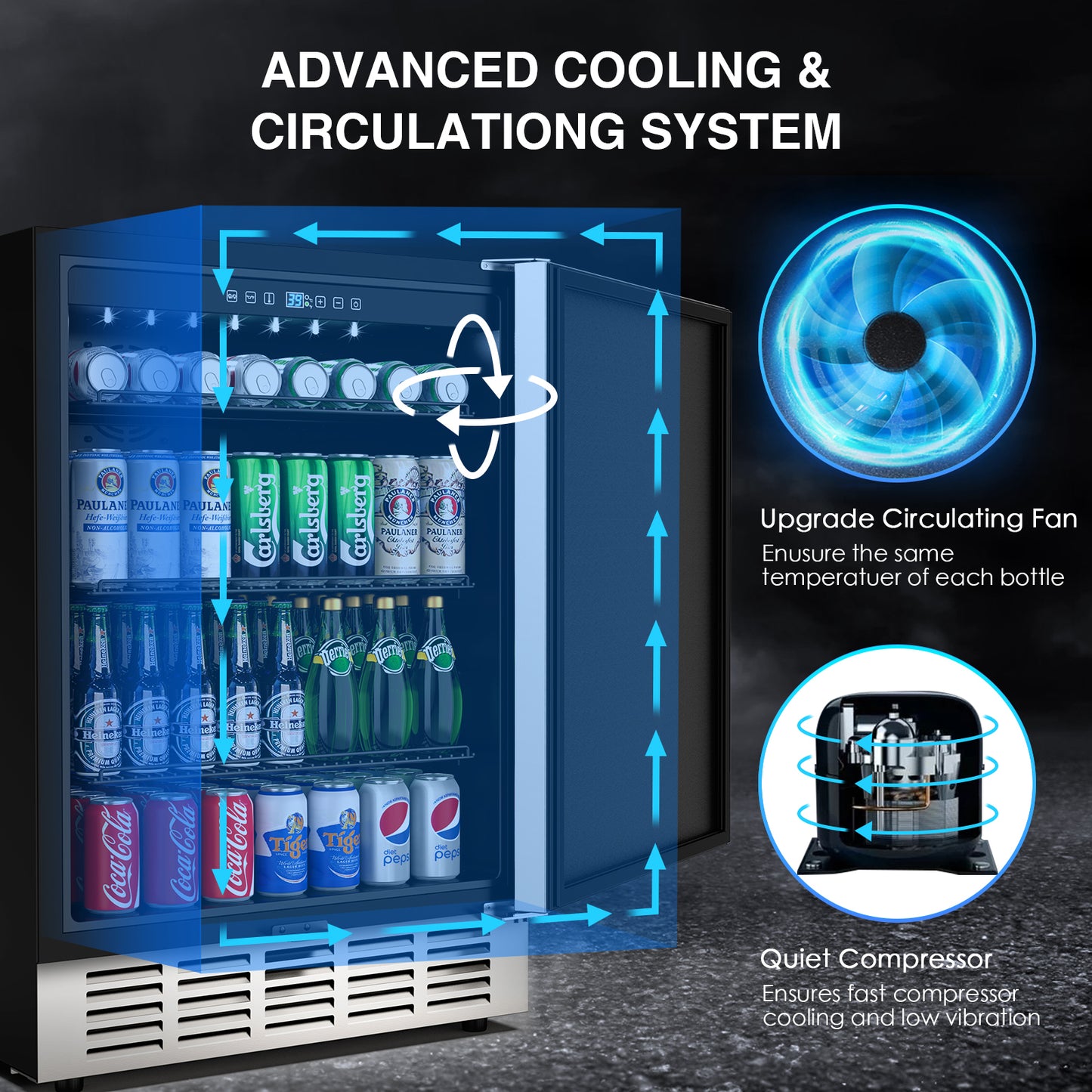 Outdoor Refrigerator 24'' Built-in Freestanding Compressor Beverage Fridge Refrigerator for Home/RV, Under counter Fridge Stainless Steel with Removable Shelves