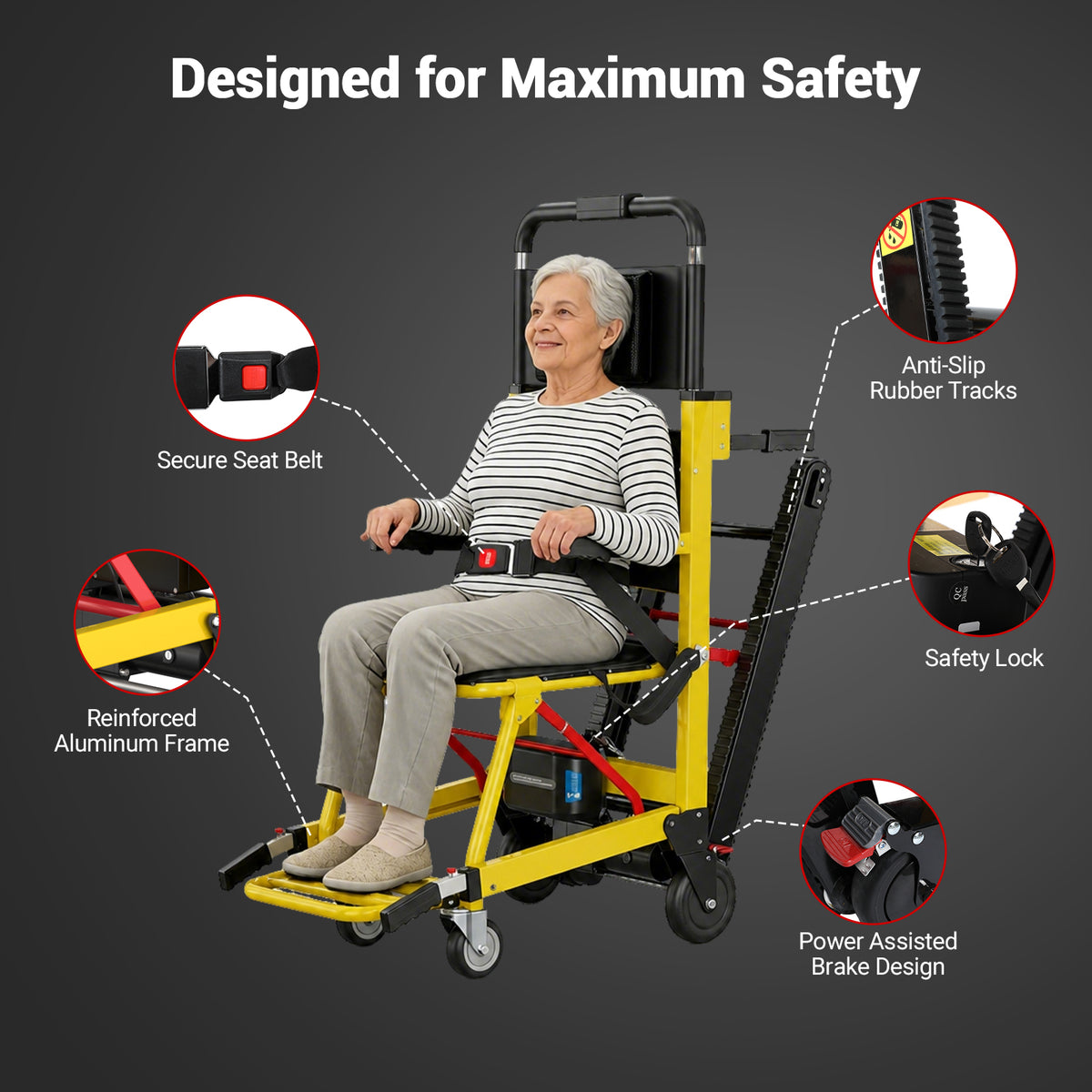 Ecojoy Portable Electric Chair - 440lbs Load Stair Climbing Wheelchair with Adjustable Backrest & Arms - Heavy Duty Assist Track Stair Chair for Adults Seniors