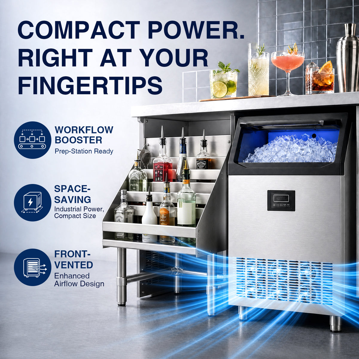 Ecojoy Commercial Ice Maker 500Lbs/24H with 125LBS Large Storage, 162 Ice Cubes in 7-23min, Auto Cleaning & Timing Function, Under Counter/Freestanding, Cube Ice Maker for Bar Cafe Restaurant, Silver