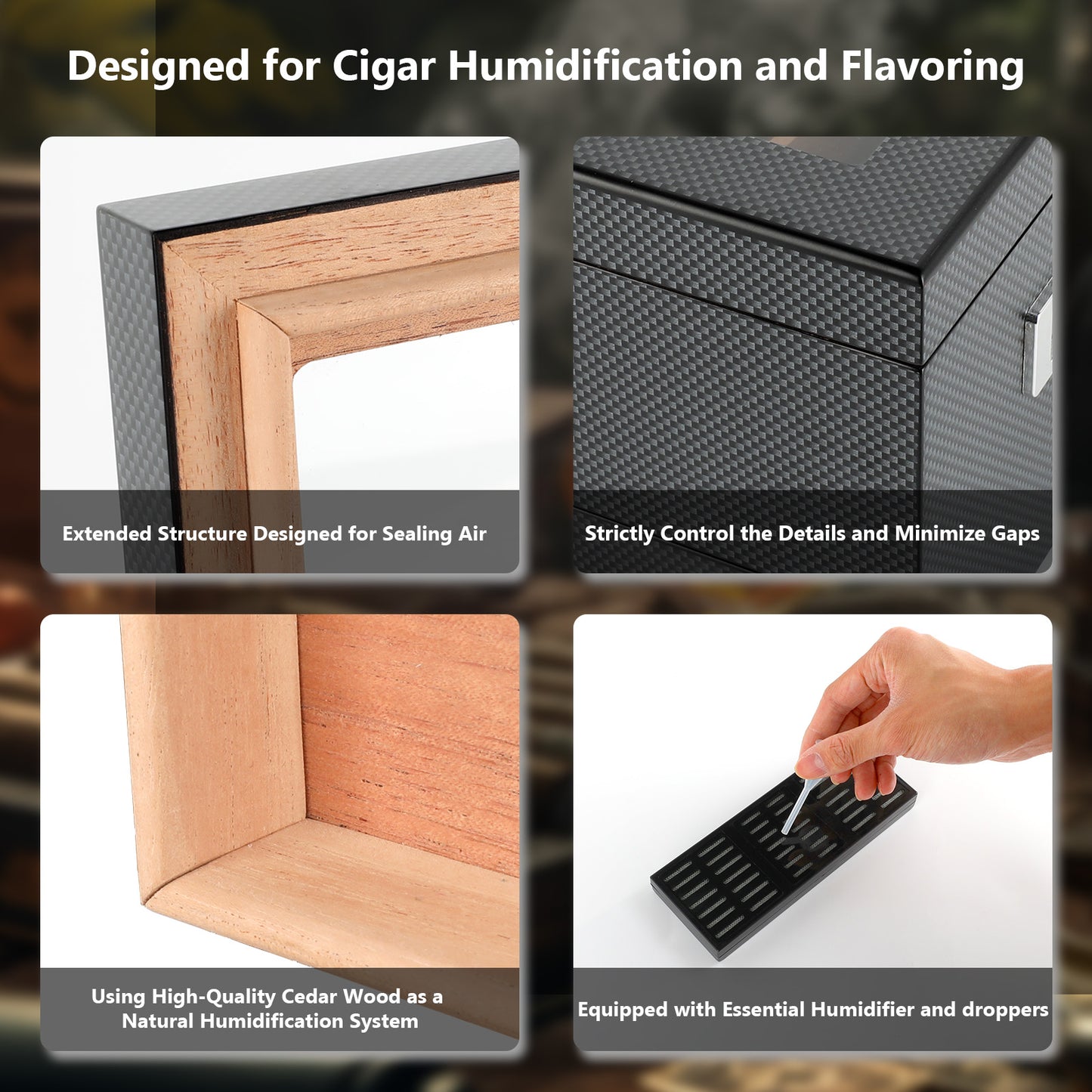 Cigar Humidor Case Box with Electric Hygrometer Humidifier Divider and Spanish Cedar Wood Shelf for 25-50 Counts, Luxuary Glass Cigar Case for Men, Gray