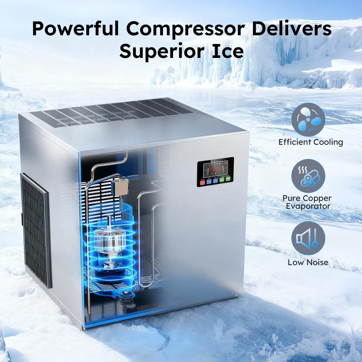 Ecojoy 550 lbs/24H Commercial Ice Maker Machine with 400 lbs Storage Bin, Self-Cleaning Mode, Built-In Water Filter, 30-Level Ice Thickness Control for Restaurant, Bar, Hotel and Industrial Use