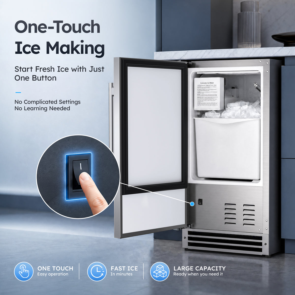 Ecojoy Under Counter Ice Maker Machine, 25 Lbs/24H Crescent Ice Machine No Drain Required, 22 Lbs Ice Storage, Built-in or Freestanding Ice Machine, Full Stainless Steel Ice Maker for Home Kitchen