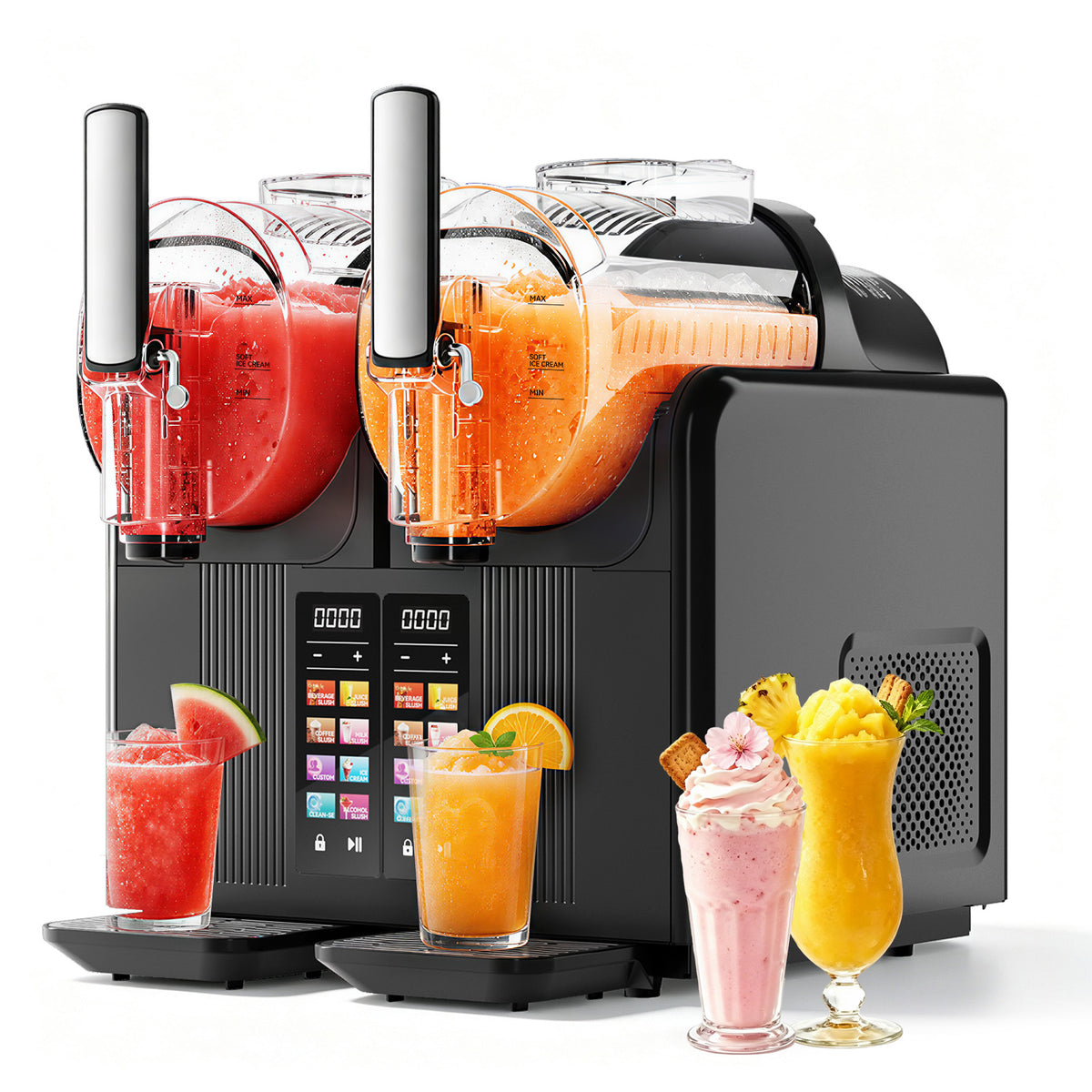 Ecojoy 8-in-1 Commercial Slushie Maker & Frozen Drink Machine 2.4L*2 Stainless Steel Countertop Margarita Maker with Auto-Clean LED Display for Slush Ice Cream Cocktails Milkshakes Smoothies