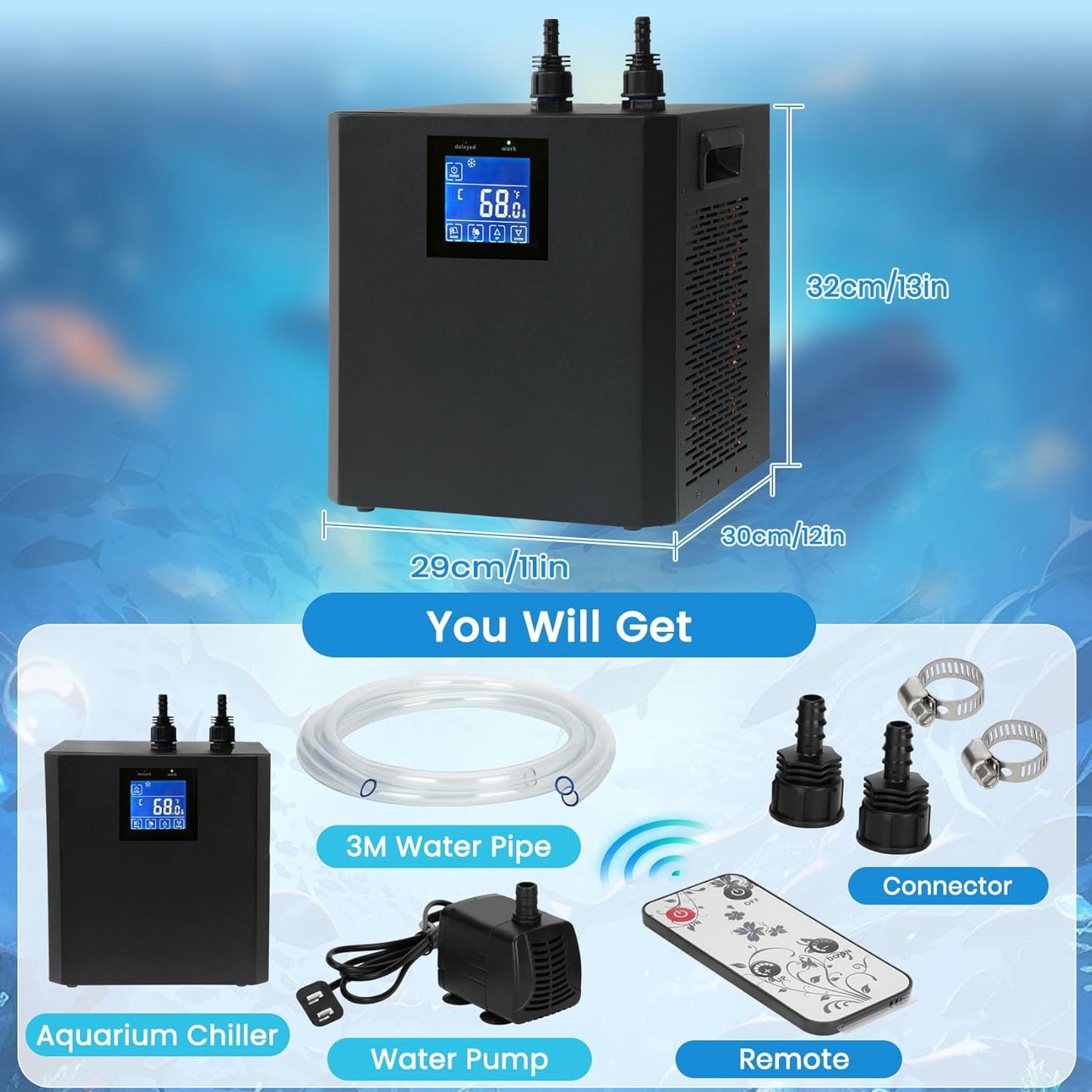 Ecojoy 79 Gal Aquarium Chiller Water Chiller Hydroponic 1/3 HP Tank Cooler With Remote