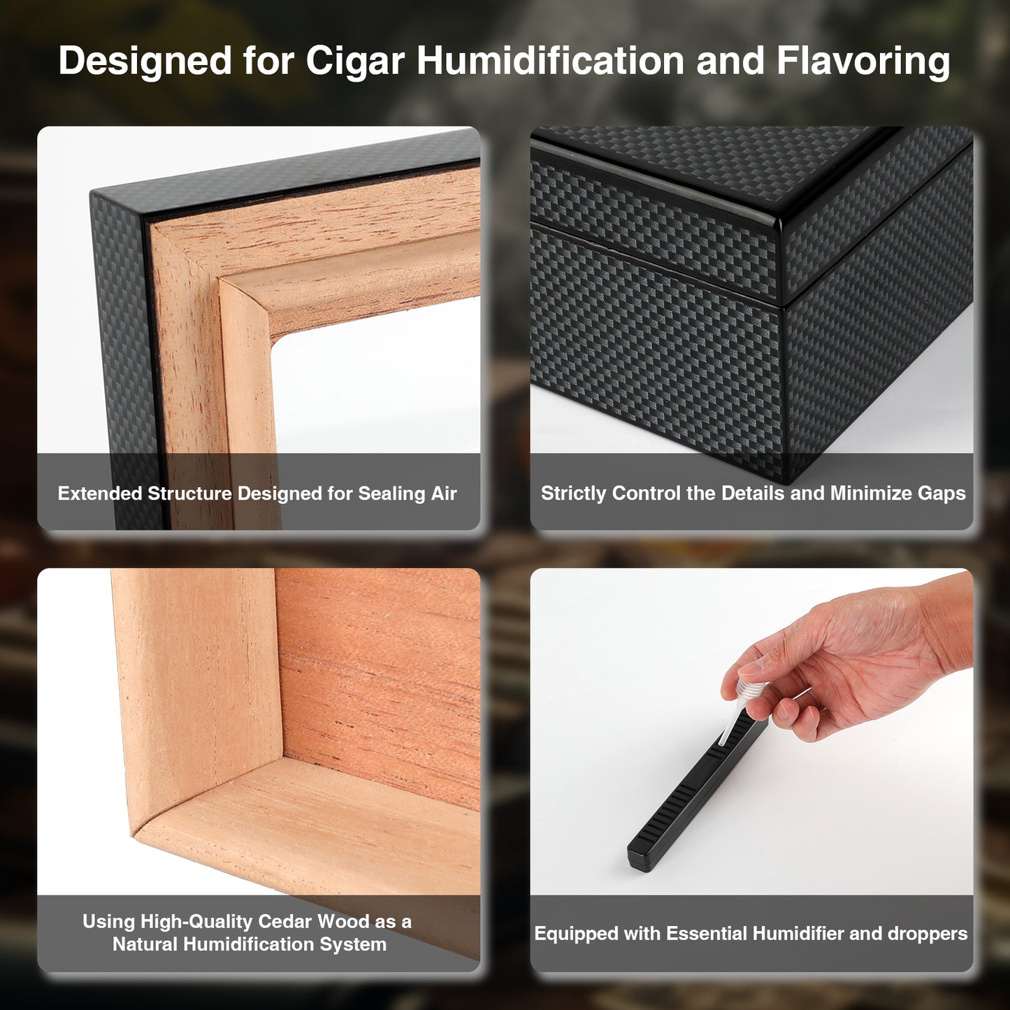 Cigar Humidor Case Box with Electric Hygrometer Humidifier Divider and Spanish Cedar Wood Shelf for 20-30 Counts, Great Gifts for Men, Gray
