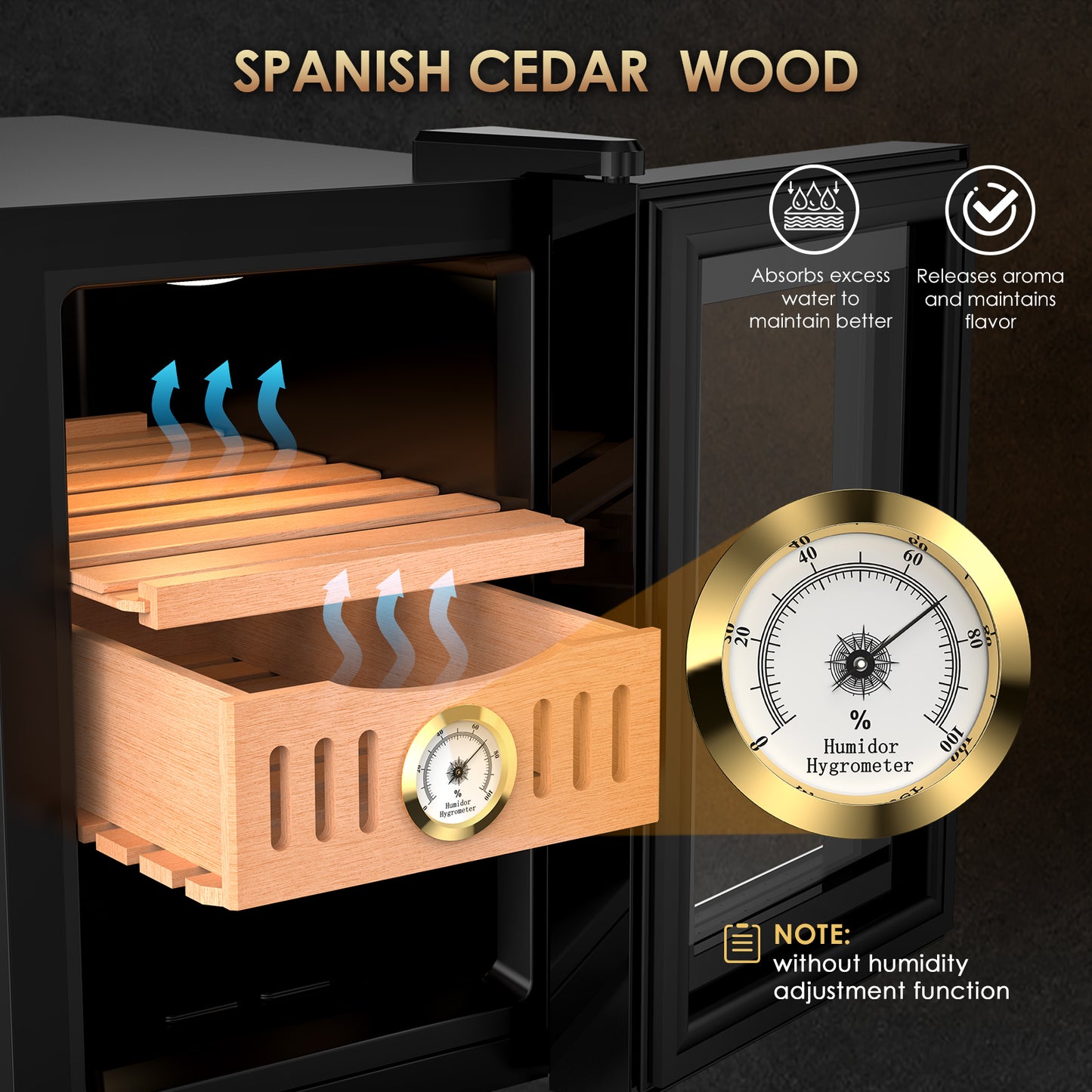 Electric Cigar Humidor, 18L Cigar Humidors Cabinet for 100 Counts with Hygrometer, Heating & Cooling Control, Modern Spanish Cedar Lined Cigar Box
