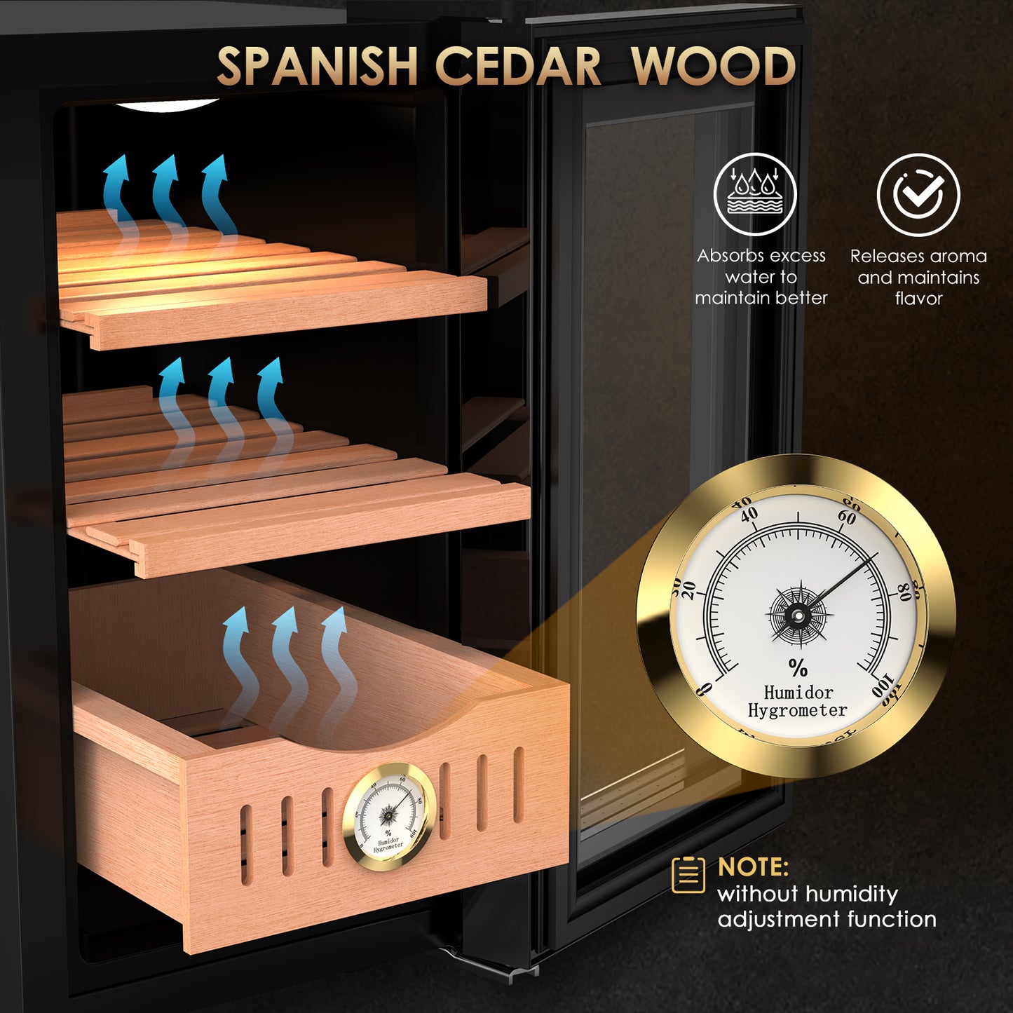 Electric Cigar Humidor, 25L Cigar Humidors Cabinet for 200 Counts with Hygrometer, Heating & Cooling Control, Modern Spanish Cedar Lined Cigar Box