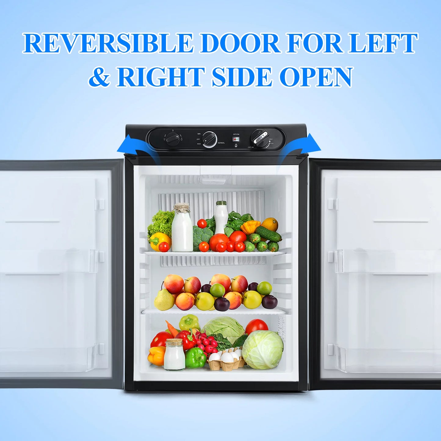 Propane Refrigerator, 3 Way 2.1 Cu.Ft Camper Gas Refrigerator, 120V 12V Quiet Outdoor Camper RV Fridge for Semi Truck, Truck, Camper Van, Boat and Garage