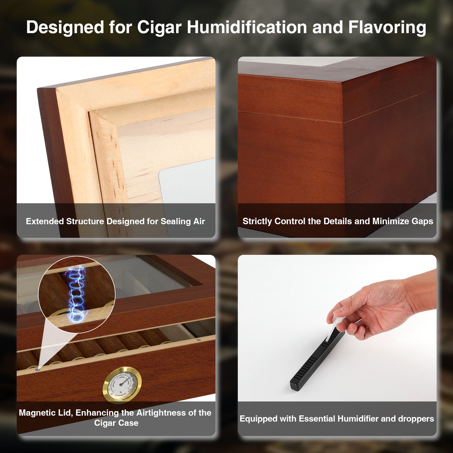 Cigar Humidor Case Box with Hygrometer Humidifier Divider and Spanish Cedar Wood Shelf for 20-30 Counts, Great Gifts for Men, Brown