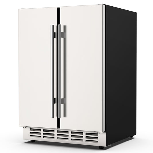 Dual Zone Wine Cooler Beverage Refrigerator, 24 inch Wine Coolers Fridge Side by Side Refrigerator for Outdoors Living Room, Holds 18 Bottles and 57 Cans