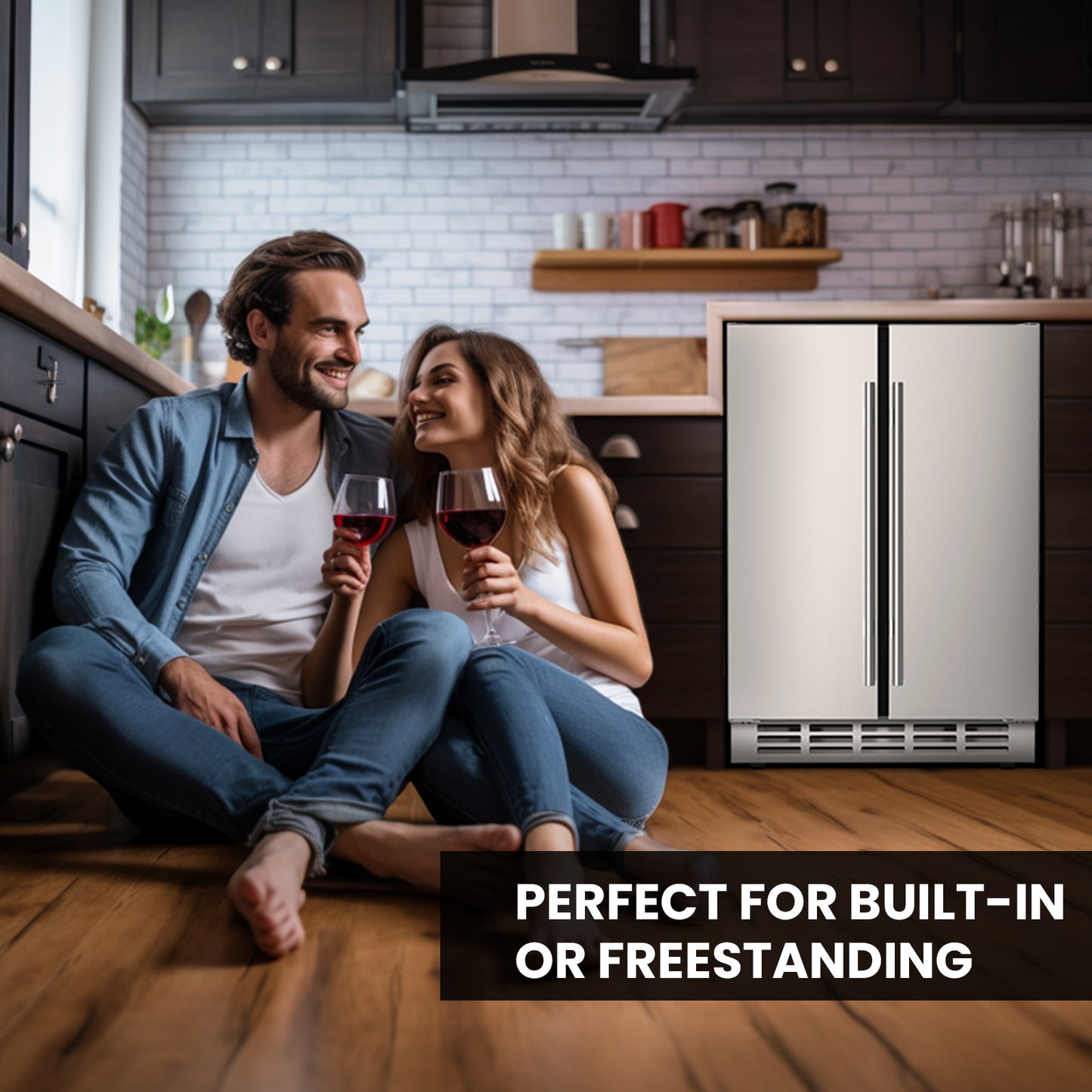 Dual Zone Wine Cooler Beverage Refrigerator, 24 inch Wine Coolers Fridge Side by Side Refrigerator for Outdoors Living Room, Holds 18 Bottles and 57 Cans