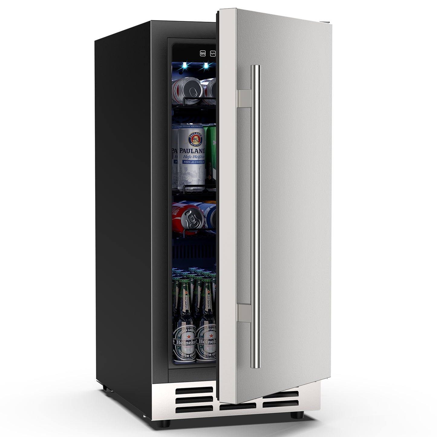 Outdoor Refrigerator 15'' Built-in Freestanding Compressor Beverage Fridge Refrigerator for Home/RV, Under counter Fridge Stainless Steel with Removable Shelves