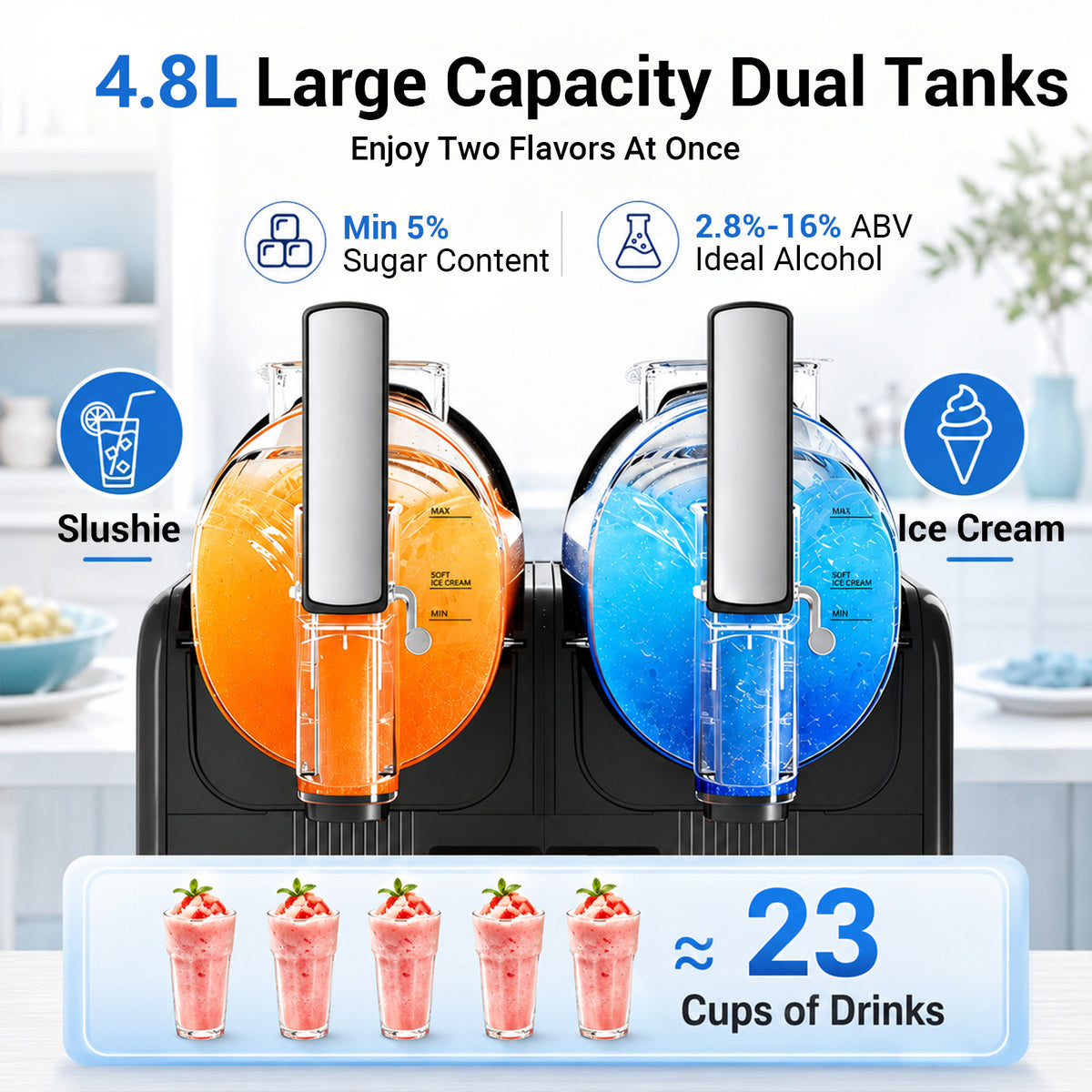 Ecojoy 8-in-1 Commercial Slushie Maker & Frozen Drink Machine 2.4L*2 Stainless Steel Countertop Margarita Maker with Auto-Clean LED Display for Slush Ice Cream Cocktails Milkshakes Smoothies