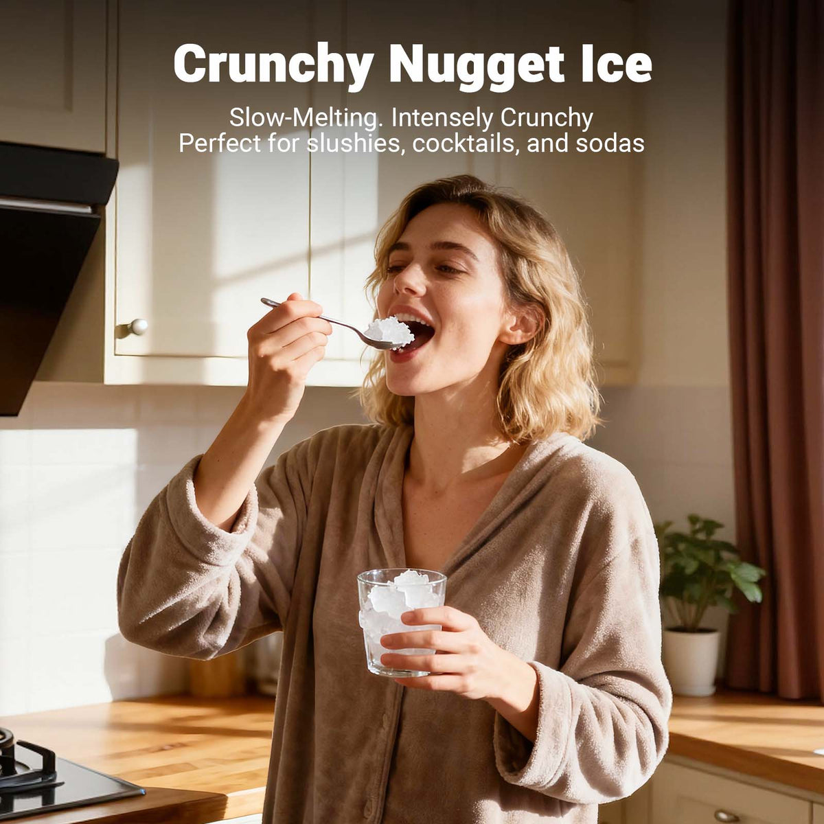 Ecojoy Countertop Chewable Nugget Ice Maker with 33lbs Daily Output, Quiet Operation & Portable Design for Home/Office Use