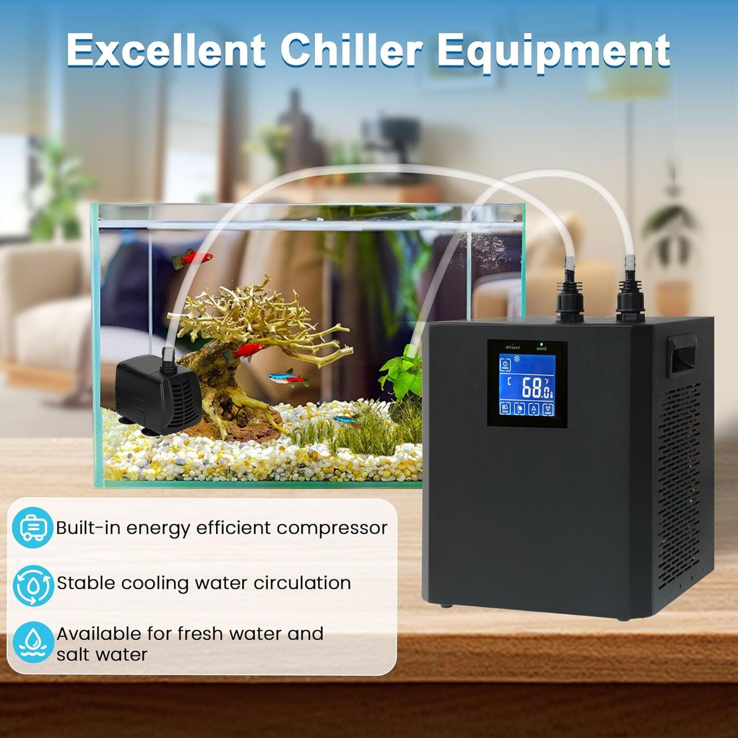 Ecojoy 79 Gal Aquarium Chiller Water Chiller Hydroponic 1/3 HP Tank Cooler With Remote