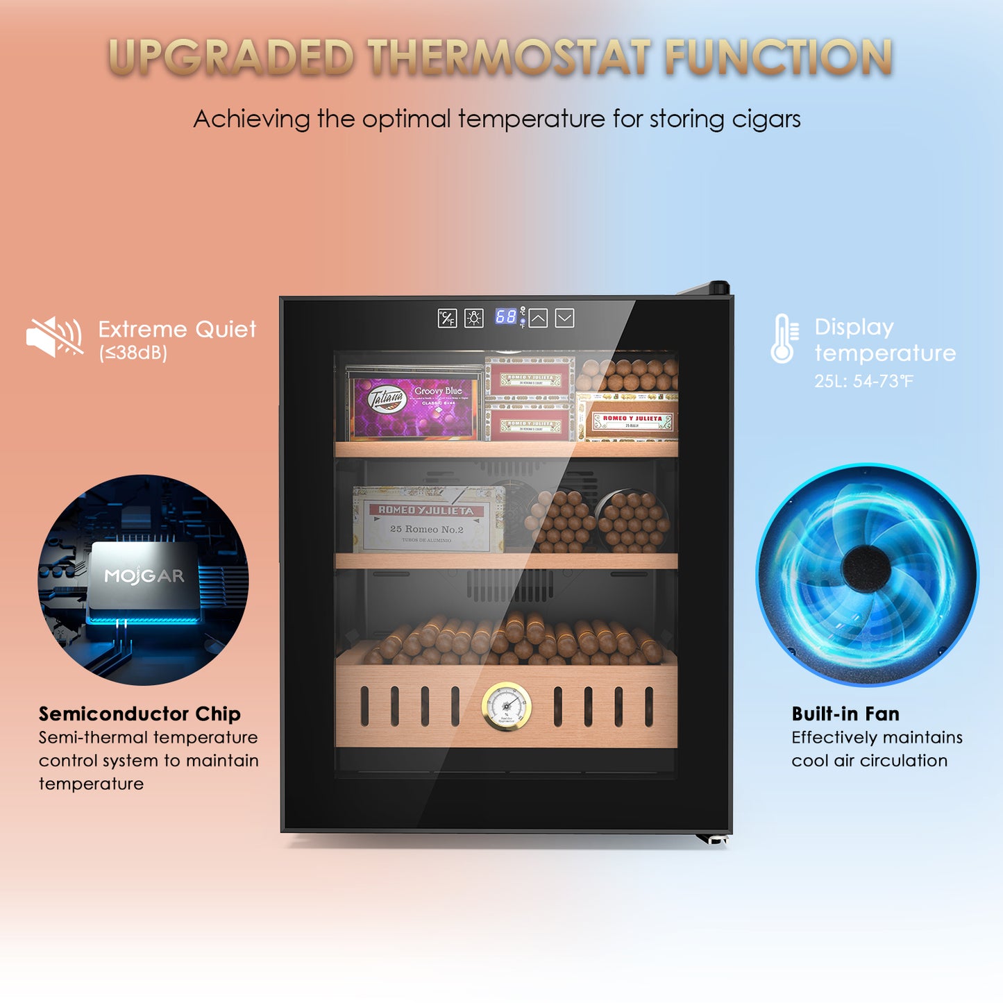 Electric Cigar Humidor, 50L Cigar Humidors Cabinet for 300 Counts with Hygrometer, Heating & Cooling Control, Modern Spanish Cedar Lined Cigar Box