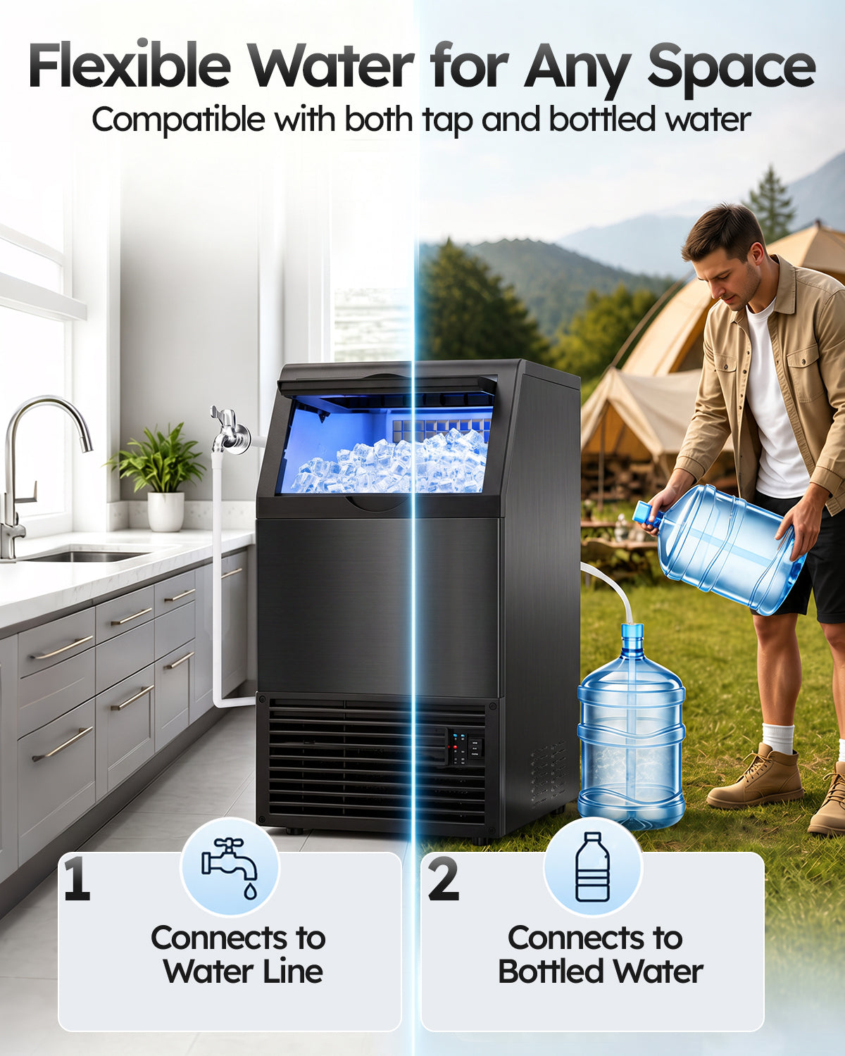 Ecojoy Commercial Ice Maker Machine, 100lbs/24H Stainless Steel Under Counter ice Machine with 33lbs Ice Storage Capacity, Freestanding Ice Maker