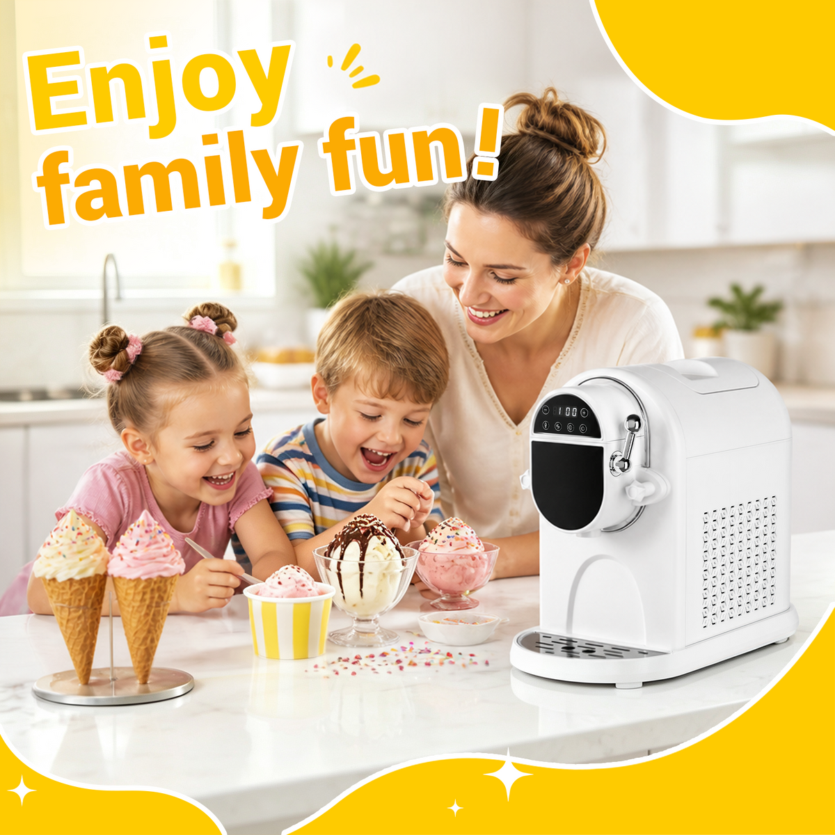 Ecojoy Soft Serve Ice Cream Machine 1.25Qt | No Pre-Freezing Countertop Ice Cream Maker for Home | Built-In Compressor | Adjustable Hardness, LED Display | Frozen Yogurt, Dairy Free