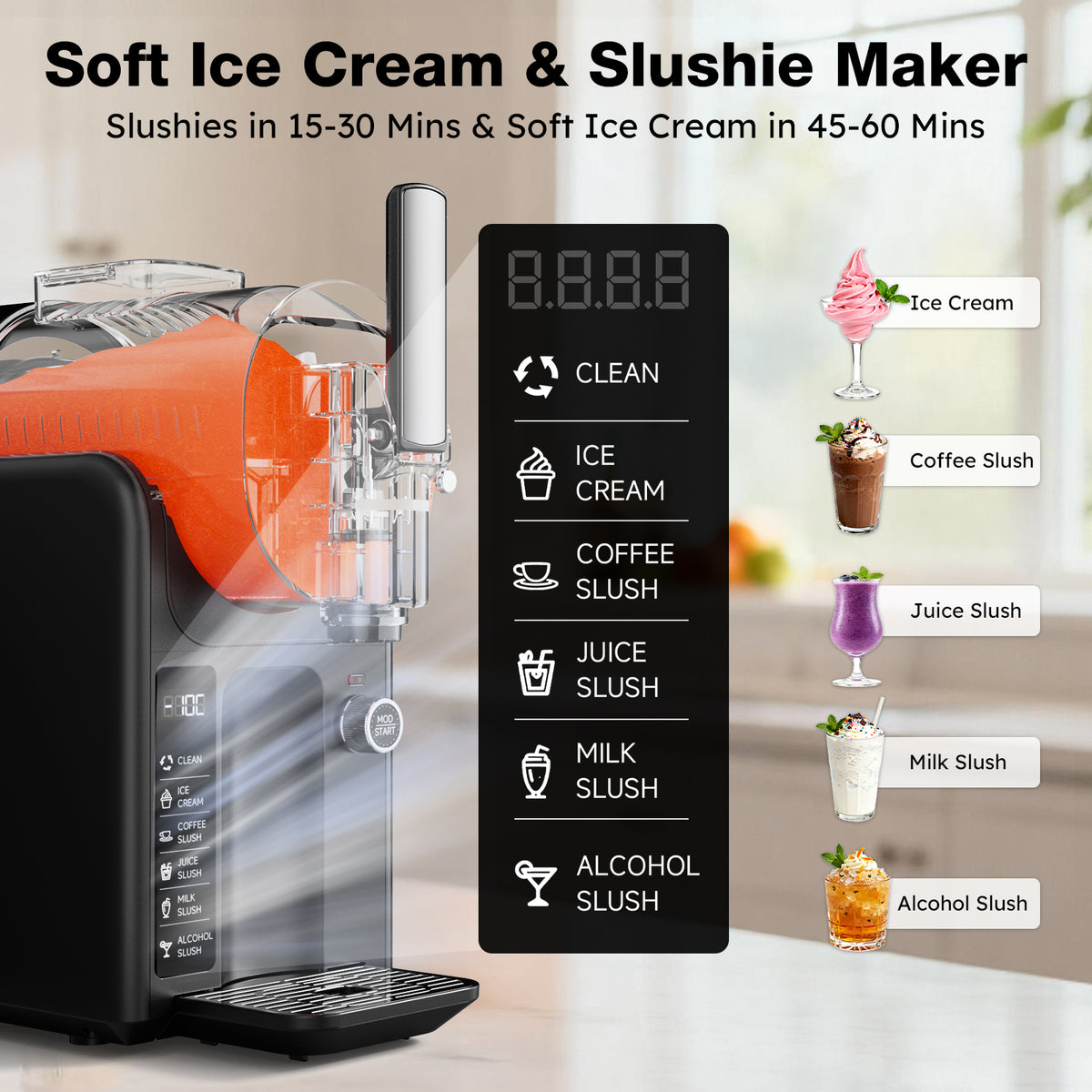 Ecojoy Slushie Machine for Home - No Ice Needed 88oz Slushy Machine, with Self-Cleaning & 5 Preset Programs Frozen Drink Maker, Margaritas, Frappés, Milkshake, Soft Ice Cream
