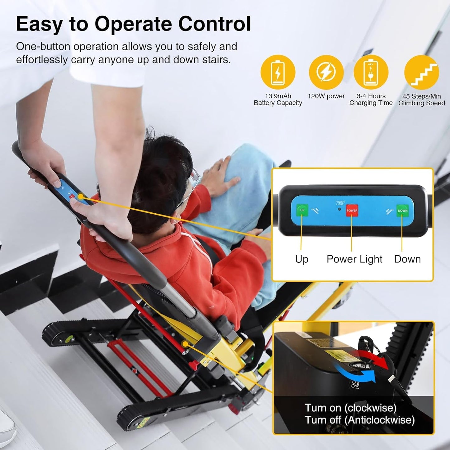 Ecojoy Portable Electric Chair, Track Climbing Wheelchair, Assist Stair Chair Electric Wheelchair, 440 lb Limit