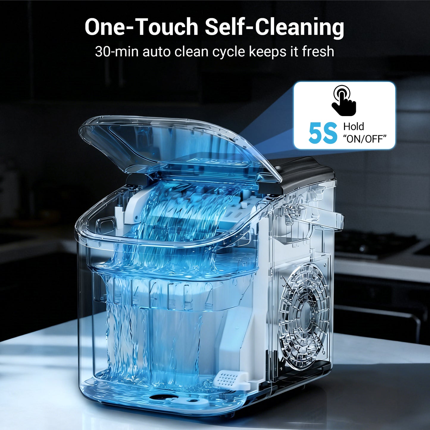 Ecojoy Countertop Ice Maker with Handle,Portable Ice Machine with Basket and Scoop, 8 Bullet Ice In 6 Mins, 26Lbs/24H, Self-Cleaning