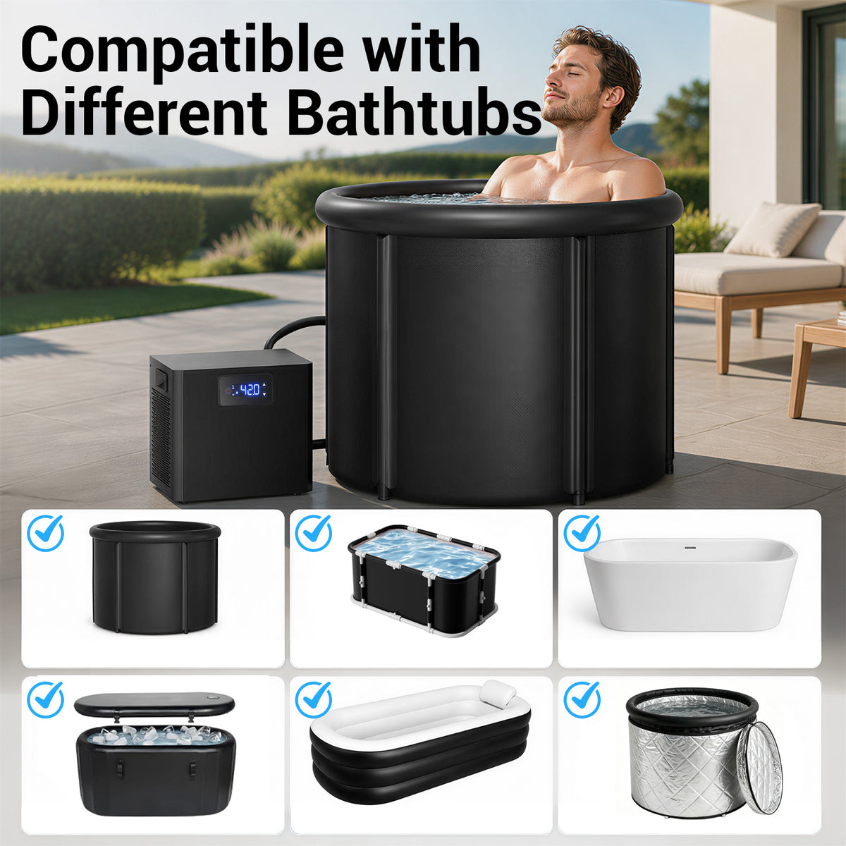 Ecojoy Aquarium Chiller, 1/3 HP Ice Bath Cold Plunge Chiller with Filter and Water Pump, Water Chiller for for Axolotl & Tubs