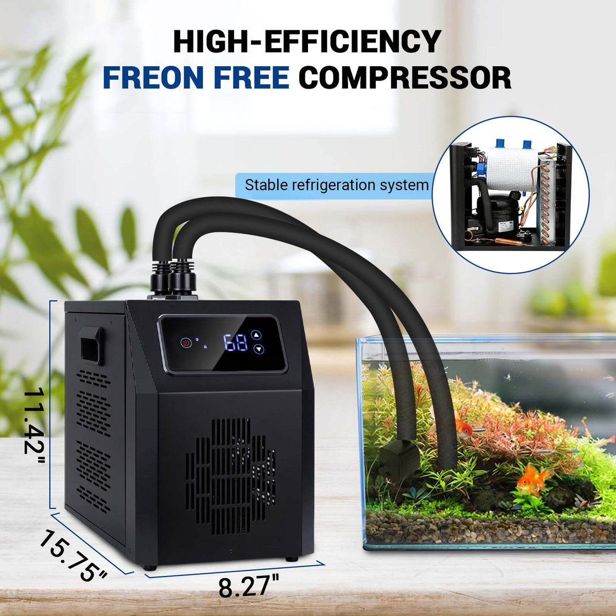 Ecojoy Aquarium Chiller 42 Gal, 1/10 HP Fish Tank Water Chiller Machine Hydroponic Cooling System with Effective Refrigeration Compressor and Upgraded LED display, for Axolotl Jellyfish