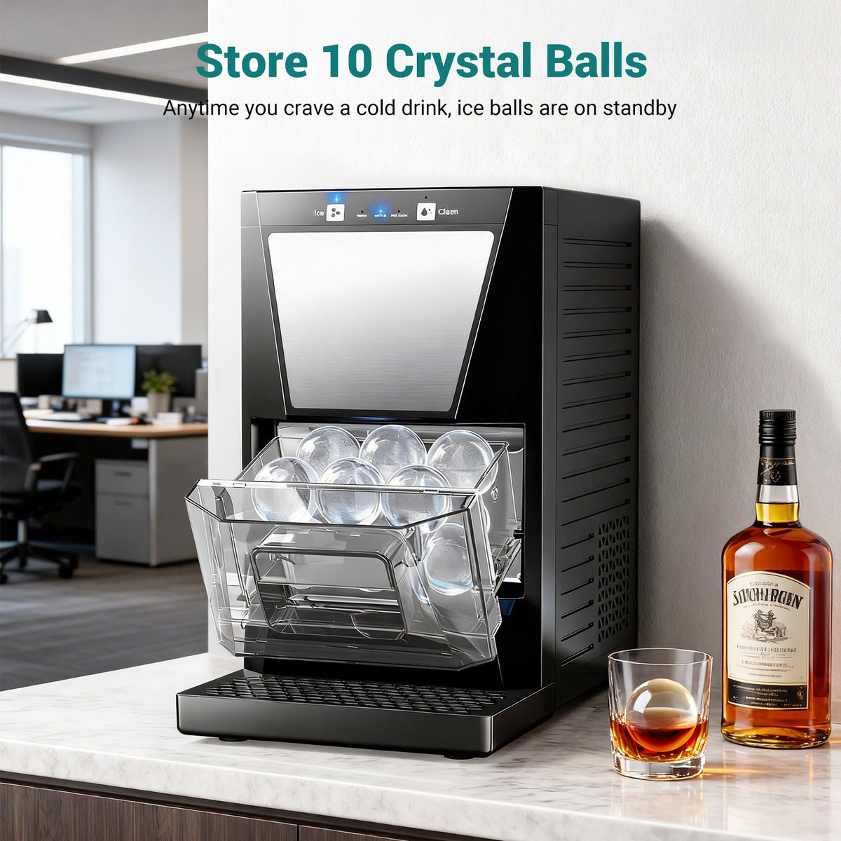 Ecojoy Ice Ball Maker, 2-Inch Clear Sphere Ice Maker, 100 PCS/Day Automatic Cleaning, Slow Melting Ice, Double Insulation, Countertop Design, Whiskey & Cocktails