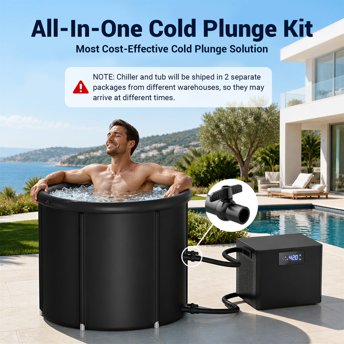 Ecojoy Ice Bath Tub & Cold Plunge Chiller Kit, 1/3HP Ice Bath Chiller with Built-in Pump & Filter, 105 Gal Insulated Ice Pod Pro, Cold Plunge Tub with Water Chiller for Cold Therapy Recovery