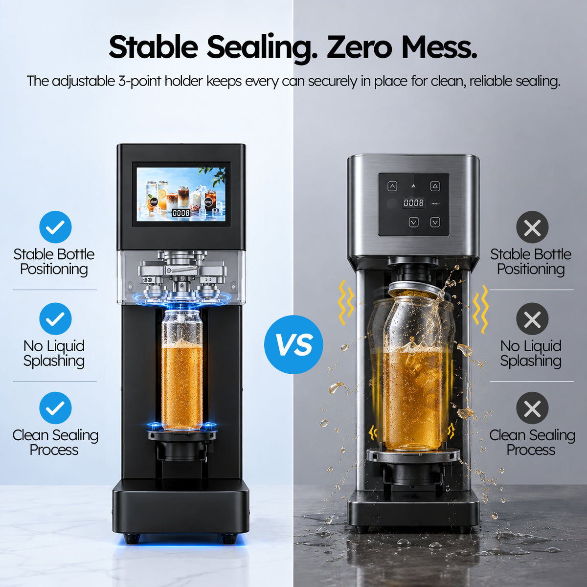 Ecojoy Commercial Soda Can Sealer, Automatic Height Detection, 55 mm 202 Can Sealing Machine, No Cup Pads Required, Adjustable for 45–100 mm (1.77–3.94") Containers, Touchscreen One-Touch Control