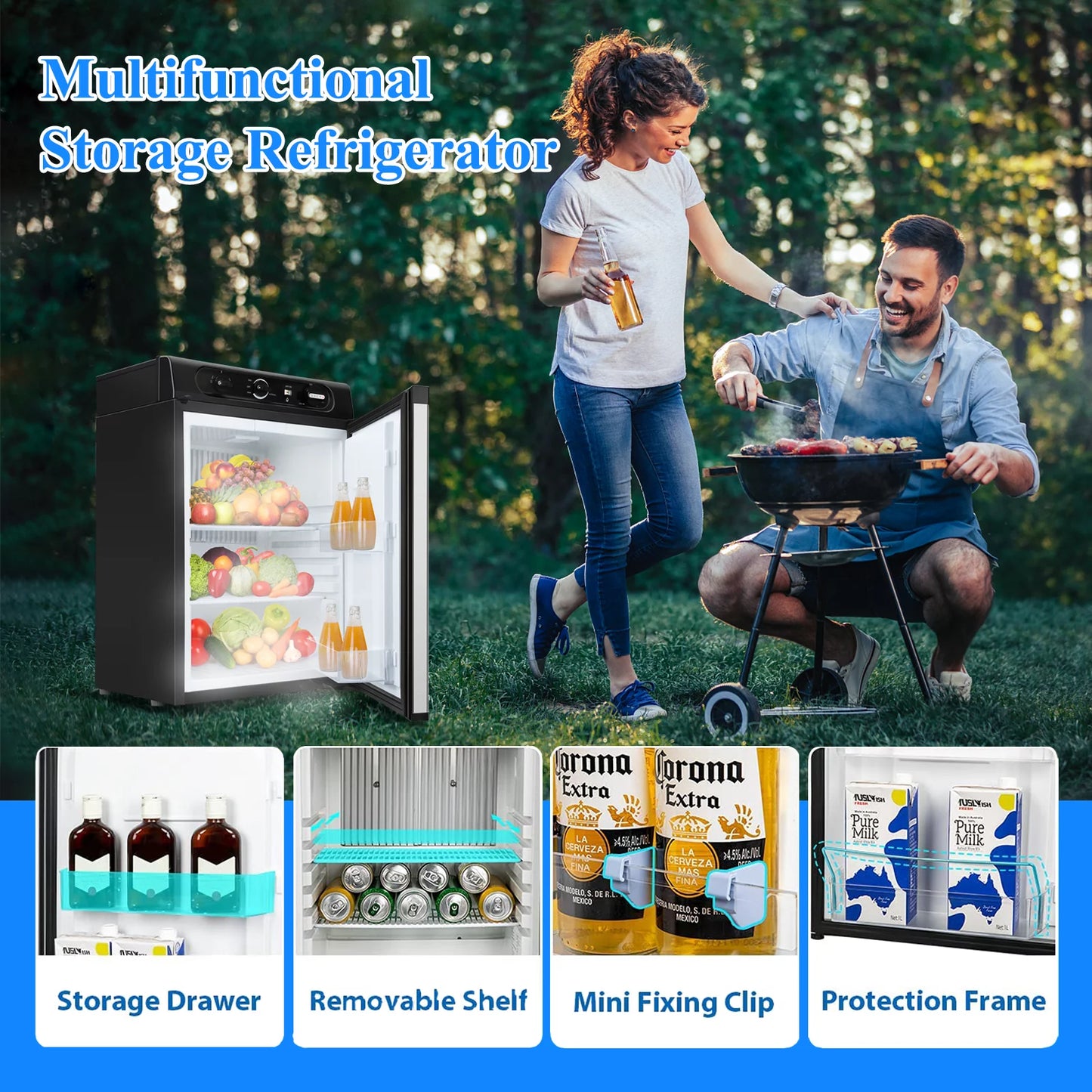 Propane Refrigerator, 3 Way 2.1 Cu.Ft Camper Gas Refrigerator, 120V 12V Quiet Outdoor Camper RV Fridge for Semi Truck, Truck, Camper Van, Boat and Garage
