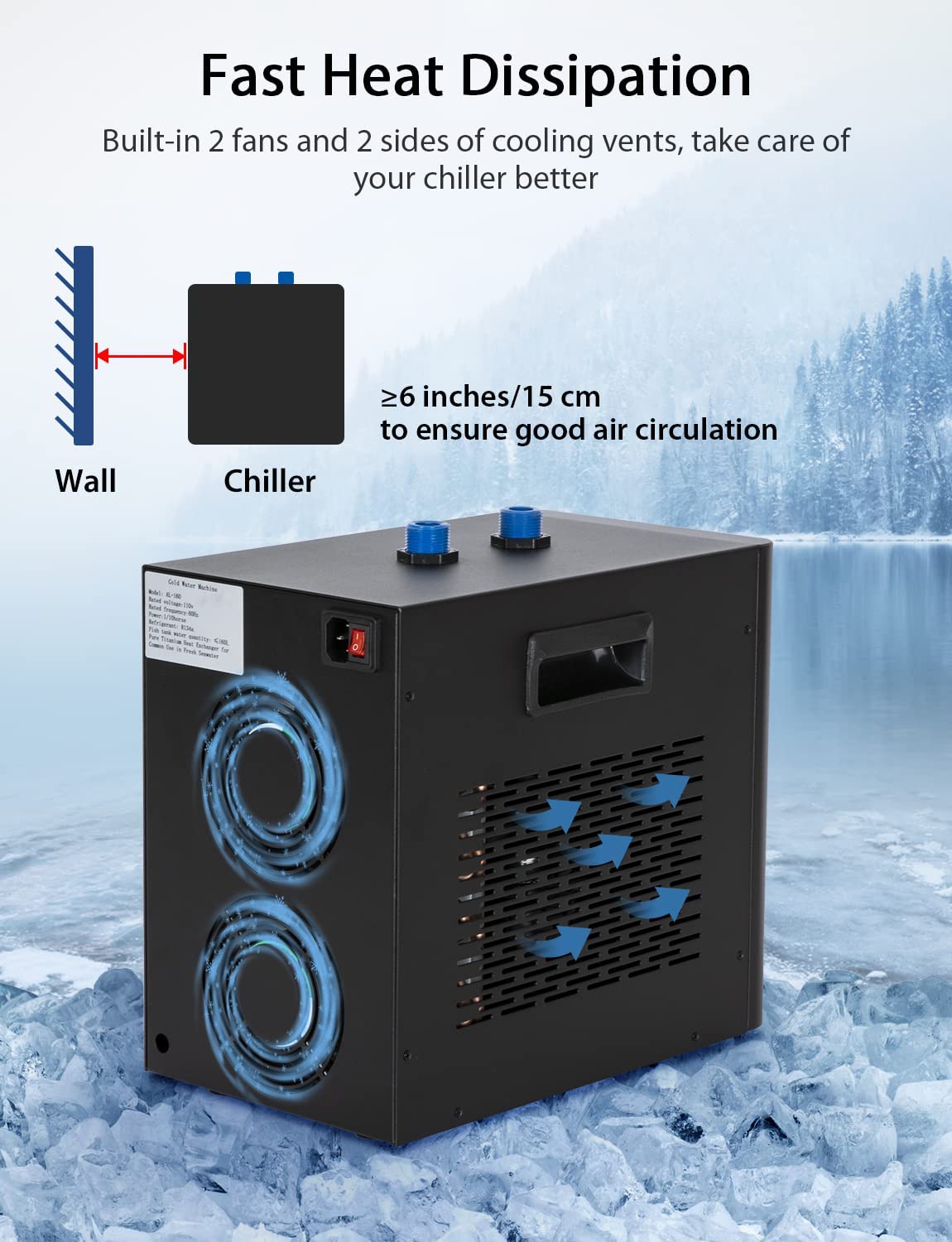 Ecojoy Aquarium Water Chiller 75GAL 1/3HP Fish Tank Chiller, 300L Cooling System with Quiet Design Compressor Refrigeration